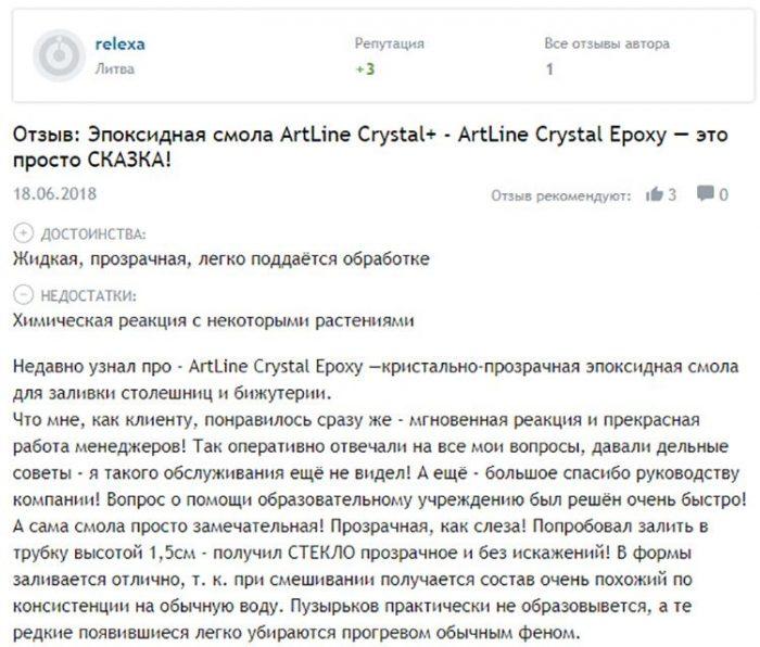 Отзыв об эпоксидной смоле ArtLine Crystal+ с сайта Отзовик